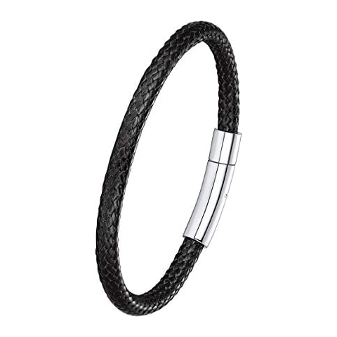 ChainsPro Mens Waterproof Leather Bracelet 5mm 7.87inch Black Wrap Cuff Bangle for Women Teen Birthday Gift Cover