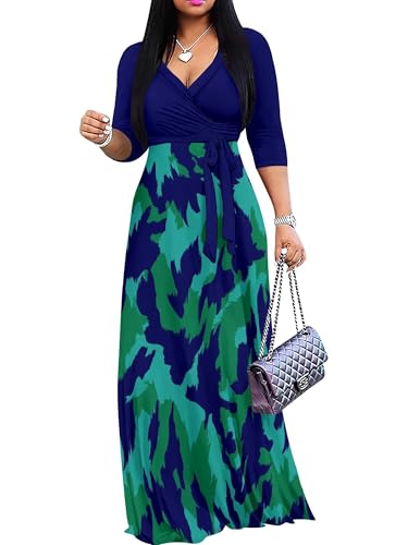 Image of PinkPatty Plus Size Dresses for Curvy Women V Neck Flowy Long Sleeves Wrap Maxi Dress Travel Vacation Outfits