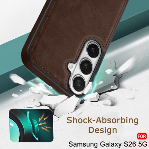 Image of TheGiftKart Genuine Leather Finish Back Cover Case for Samsung Galaxy S26 5G | Shockproof Design | Camera & Screen Protection | Stunning Minimalist Design Back Case Cover (Faux Leather & PC, Brown)