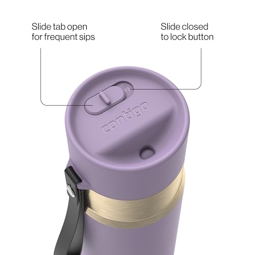 Image of Contigo AutoSeal 16 oz Stainless Steel Vacuum-Insulated Water Bottle with Leakproof Push-Button Spout & Lock, Carry Strap, BPA-Free & Lead-Free, Dishwasher Safe