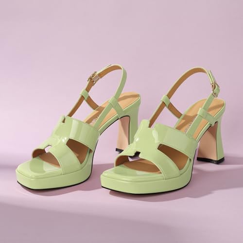 Image of ROSERWISH Heels for Women Chunky Block Platform High Heels Square Open Toe Strappy Heel Sandals Wedding Party Prom Fashion Slingback Dress Pump Sandals Shoes
