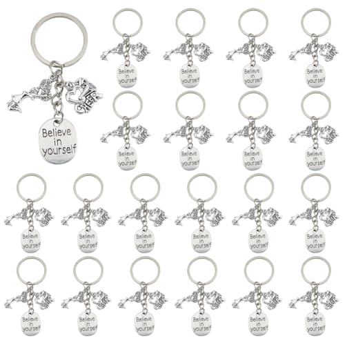 Porte-clés Believe in Yourself en alliage argent antique pour sac à dos - Lot de 30