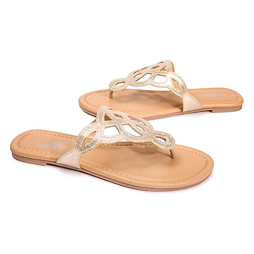 Image of LM Women's Thong Sandals T-Strap Sandals Slip On Flat Sandals Flip Flop Casual Summer Slide Sandals