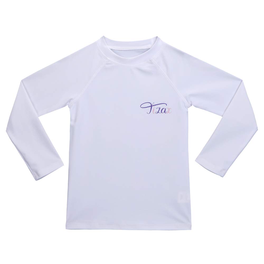 T-Shirt de Bain Anti-UV pour Enfants Filles Maillot de Bain à Manche Longue Filles Rashguard pour Surf Natation plongée Plage UPF 50+ Protection Solaire Blanc 4-14 Ans
