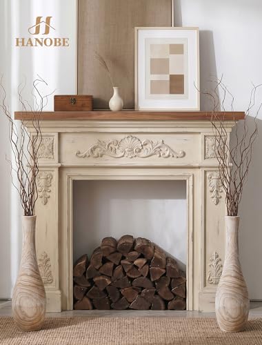 Image of Hanobe 22 inch Tall Wood Floor Vase for Pampas Grass, Boho Style, Set of 2