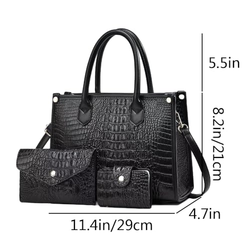 Bolso mujer 3 piezas patrón cocodrilo tote satchel clutch miniatura 2