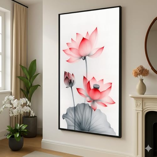 Toile fleurs de lotus rouges 30x50cm peinture florale nature zen sans cadre
