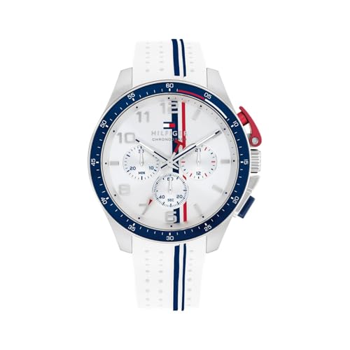 Image of Tommy Hilfiger Bank Quartz Analog with White Dial White Silicone Strap Watch for Men - TH1792167