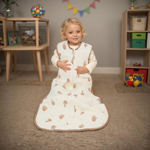 Image of Muslin Cotton Baby Sleep Sack (1-2T) - Lightweight Wearable Blanket for Toddlers, 0.8-1.0 Tog, Sleeveless, 4 Layers, Soft for All Seasons, 12-24M Infant Sleeping Bag