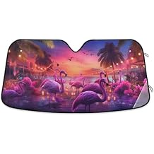 Car Windshield Sun Shade Foldable, Beach Flamingo Sun Shade for Car Truck Window Front Windshield, Blocks UV Rays Sun Visor Protector Sun Heat Reflector to Keep Your Vehicle Cool, M