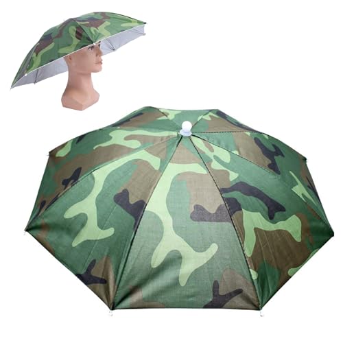 Cappello Ombrello,Cappello Ombrello Pesca,Pieghevole Ombrello Parasole Cappello,Cappello Ombrello per Pioggia con Fascia Elastica,Cappelli de Ombrello da Testa Ombrelli per Pesca campeggio,53CM