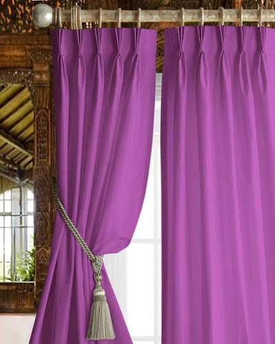 Image of Triple Pinch Pleated Blackout Curtains Thermal Insulated Room Darkening Curtains for Bedroom /Livingroom Pack of 2 Panels, Tiebacks, Hooks (Plum)