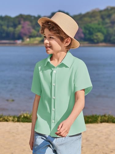 Image of Haloumoning Boys Short Sleeve Dress Shirts Button Down Formal Uniform Shirt