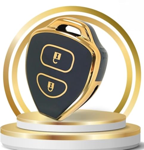 Image of TPU Car Key Cover Black & Golden Compatible for Toyota Innova, Fortuner, Corolla, Camry (Toyota, 2 Button Remote Key)
