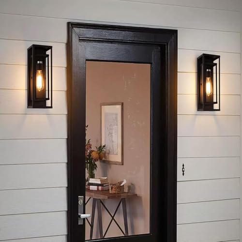 2Pack 18inch Outdoor Wall Light Fixtures,Exterior Waterproof Lanterns,Porch Sconces Wall Mounted Lighting with E26 Sockets & Glass Shades,Modern Matte Black Wall Lamps for Patio Front Door Entryway by Qinsar - Used condition - Image 9
