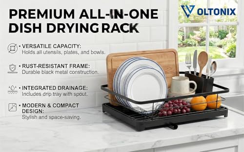 Image of Stainless Steel Dish Drying Rack for Kitchen Counter, Sink Organization and Storage Essentials with Silverware & Utensil Holder, Home and Apartment Decor