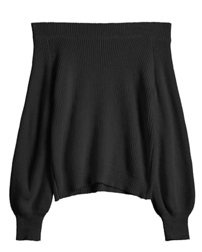 ZAFUL Sweaters for Women Off Shoulder Knit Sweater with Long Sleeve Loose Pullover Jumper Tops Black M