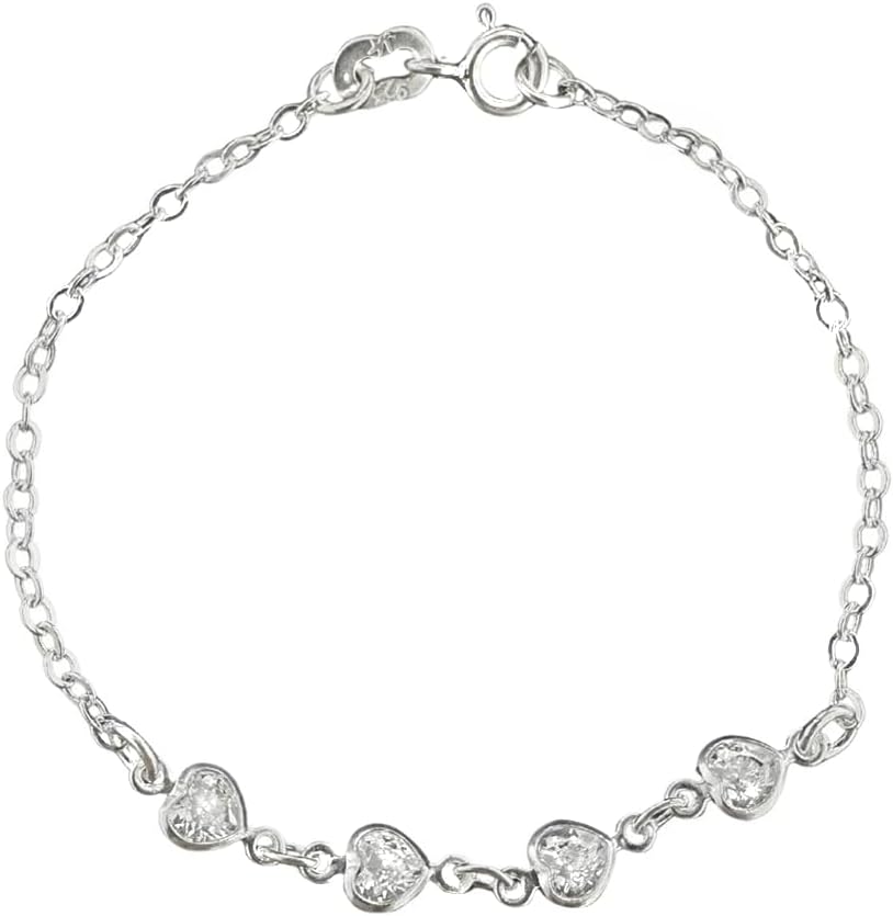 Pulseira Prata 925 Anne com Zircônia Corações Prata Legítima