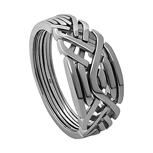 Rainbow 6 Band Handmade Turkish Puzzle ring 925 Sterling Silver six pieces wrapped interlocking Knott inspired stacking Ladies men Stacking elegance Unique ring Gift for him, gift for her gift for dad all size SILVER (7)