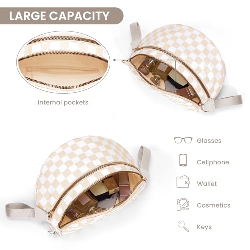 Image of hibear Checkered Crossbody Bag Spacious Bum Bags for Women Nylon Crossbody Fanny Packs Checkered Purse Belt Wallet