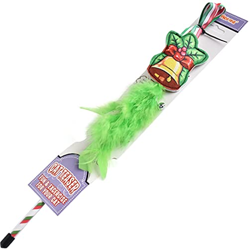 ZOYLINK Navidad Cat Teaser Interactive Plastic Bell Peluche Faux Feather Pet Catnip Toy Gatten Wand...