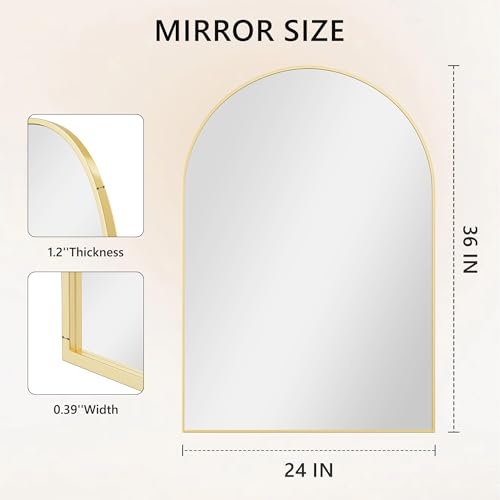 Arched Wall Mirror for Bathroom,Mirrors for Wall,24''x36'',Vanity Mirror for Bedroom Dresser, Entryway, Living Room, Metal Frame (36''x24'',Gold) - Image 3