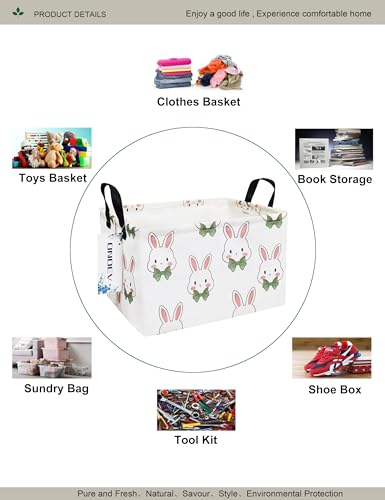 Image of Rectangular Folding Laundry Basket,Waterproof Canvas Basket,Gift Basket,Suitable for Children's Room,Office,Clothes,Toys Storage(Rabbit)