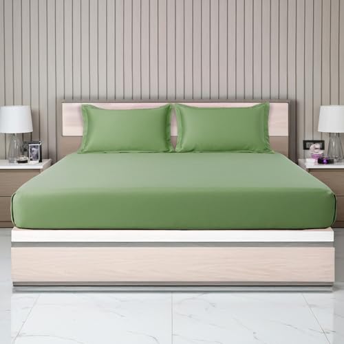 Image of LANE LINEN 400TC Super King Size Bedsheet with 2 Pillow Cases | 100% Cotton 3 Pc Bedding Set (2.74 M x 2.74 M) | Breathable & Wrinkle-Free | Sustainable & Eco Friendly Bedding Set (Green)