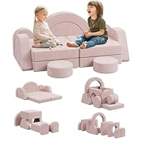 Hironpal Modular Kids Play Couch for Toddlers Convertible Sofa with Soft Cushions Non Toxic Building Forts DIY Children Indoor Sectional Couch for Boys Girls Playroom (Pink, Double)