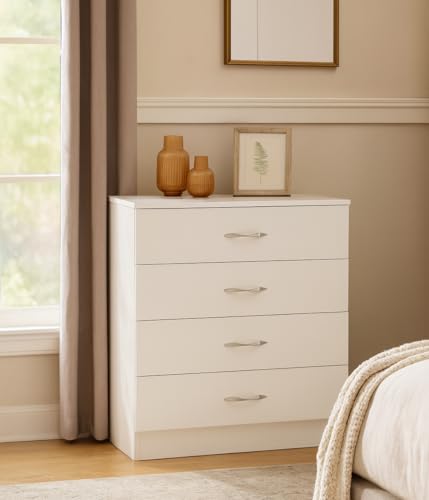Image of Alpine Willow Engineered Wood Chest of Drawers for & Office|Filing Cabinet for Home /Office|Storage cabinets|4 Tier Drawers|Multipurpose Organiser for Bedroom,Hallway,Living Room (Frosty White)