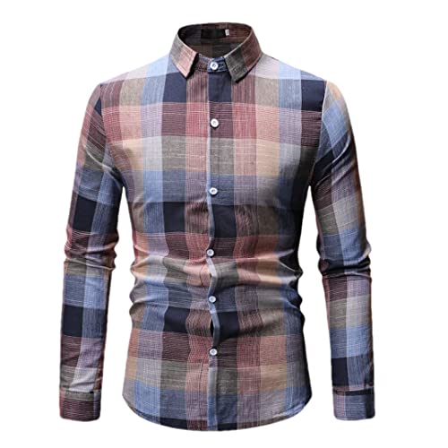 Chemise à carreaux rouge pour homme Pohullan ajustée pour le printemps et l'automne
