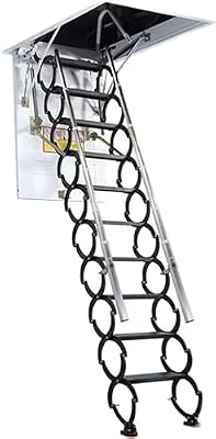 Alloy Attic Access Ladder Concertina Loft Ladder Indoor Alloy Attic Stairs Pull Down Attic Ladder Home Folding Telescopic Ladder Can Bear 880 Lbs (70x100cm/27.5x39in)