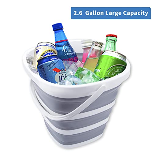Craftend Collapsible Bucket 10L 2.6 Gallon Cleaning Bucket Mop Bucket Folding Foldable Portable Small Plastic Water Supplies For Outdoor Garden Camping Fishing Car Wash Space Saving Grey Square #TOP6