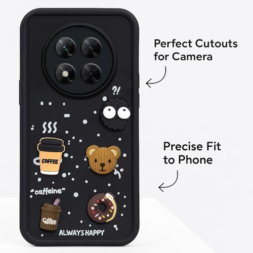 Image of COLORflow Back Cover Compatible with Redmi Note 14 Pro 5G / Poco X7 5G | Cute Fun Cartoon 3D Ball Coffee Silicone Case (Black) | Designer Camera and Body Protected Back Cover