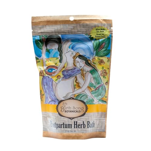 Birth Song Botanicals Organic Postpartum Herbal Bath Soak – 8oz/ea. Herbal Sitz Bath Blend with Sea Salt, Organic Plantain, Yarrow, Shepherd’s Purse, Uva Ursi & Calendula – 1 Pack (8oz)