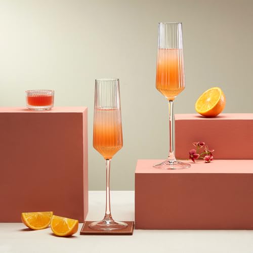 Image of Borosil 190ml x 2pc Diamond Champagne Glass Set | Flute for Champagne, Sparkling Wine, Prosecco & Cocktails | Elegant Glassware for Celebrations & Gifting