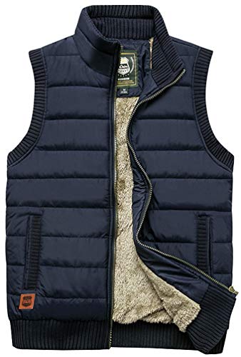 Vcansion Men's Outdoor Casual Stand Collar Fleece Lined Jacket Vest Padded Vest Coat Blue US XL