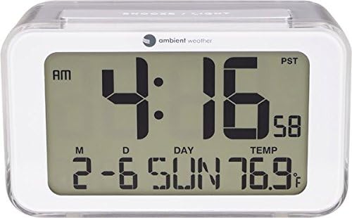 Ambient Weather RC-8320-WS-01 Self Setting Digital Alarm Clock with Radio Controlled Time and Color Changing Night Light