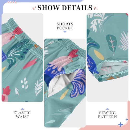 Cock Floral Boys Long Pants Soft Trousers Elastic Waist Kids Lounge Bottoms with Pockets S-XL4