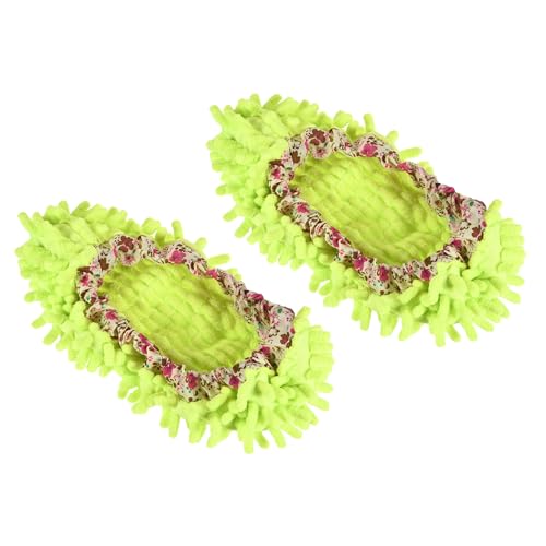Image of M METERXITY 1 Pair Washable Cleaning Shoes Cover - Floor Cleaning Dust, Chenille Microfiber Duster Mop Slippers, Apply to House Office Room (Green)