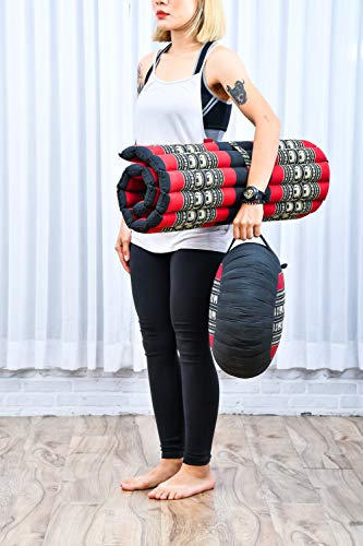 Image of Leewadee Meditation Cushion Set - 1 Round Zafu Meditation Pillow and 1 Square Roll-Up Zabuton Meditation Mat, Pillows Bundle Filled with Kapok