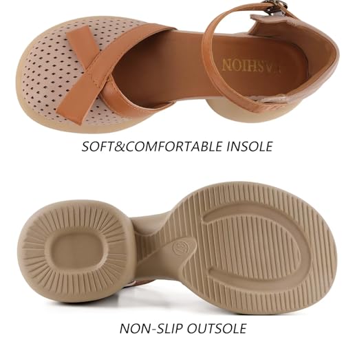 MAIITRIP Women's Elegant Platform Heel Wedge Sandals with Adjustable Buckle Ankle Straps,Closed Toe Breathable Mesh Shoes for Ladies,Summer Chunky Block Dressy Shoes for Weddings Parties Comfort3