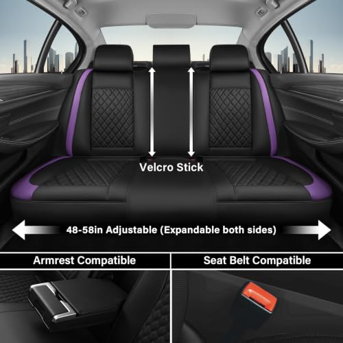 Image of Coverado Leather Car Seat Covers Full Set, Black and Purple Seat Cover, Luxury Diamond-Pattern Leather Seat Covers & Carbon Fiber, Durable Waterproof Car Seat Protectors Universal Fit for Most Cars