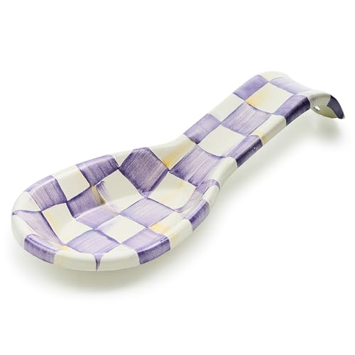 Image of MACKENZIE-CHILDS Enamel Spoon Rest, Purple-and-White Violet Check