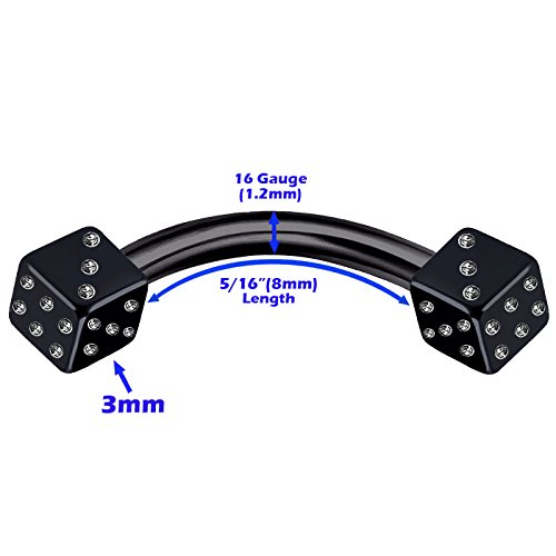 4Pcs Surgical Steel Black Anodized 16g 8mm 10mm Curved Barbell Piercing Jewelry Rook Tragus Daith Lip Eyebrow 3mm Dice M41962