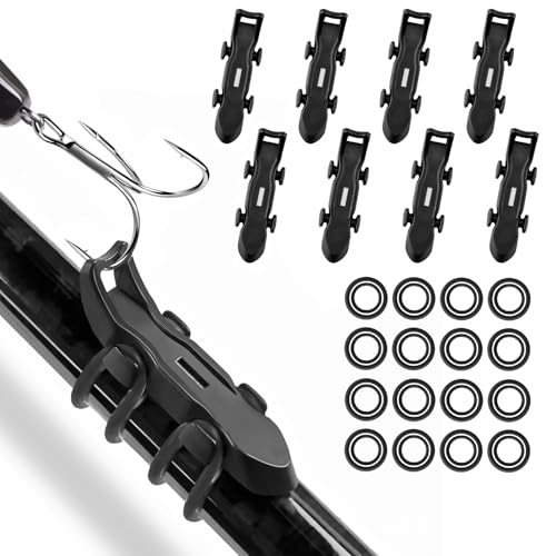 Hook Keeper for Fishing Rod, [8Pcs] Magnetic Fishing Hook Keeper, HK2F Fishing Bait Holder with 2 Sizes Rubber Rings, Fishing Hook Holder Quick Installation, Lure Magnetic Hook Keeper