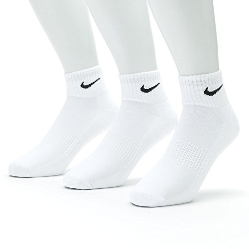 Nike Men's Quarter Cut Moisture Management Socks 3 pack-White/Large