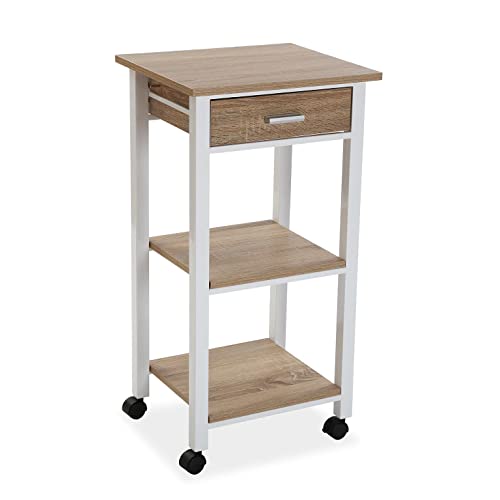 Versa Moreta Carro de Cocina con Ruedas, cajones y botellero, Verdulero con despensa y organizadores, con cajón, Medidas (Al x L x An) 81 x 37 x 42 cm, Madera, Color Blanco y marrón