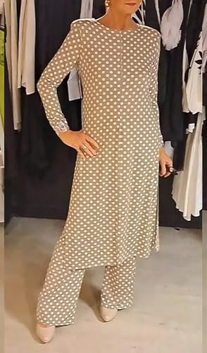 Womens Polka Dot Pant Suit 2 Piece Outfits Fall Long Tunic Tops and Wide Leg Pants Sets Matching Sets Women Clothing3