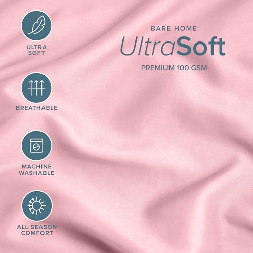 Image of Bare Home Microfiber Pillow Cases - Toddler Size Set of 2 Cooling Pillowcases Double Brushed Light Pink Pack Easy Care (Toddler Pillowcase 2, Light Pink)